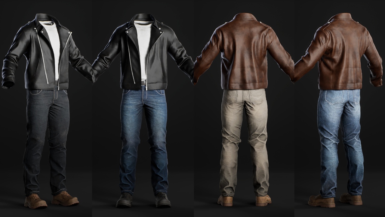 Media 1 for listing M Jacket Leather Jeans Outfit - Metahuman