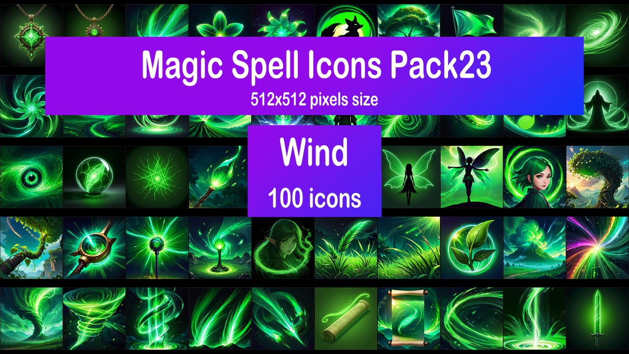 Media 1 for listing Magic Spell Icons Pack23 - Wind