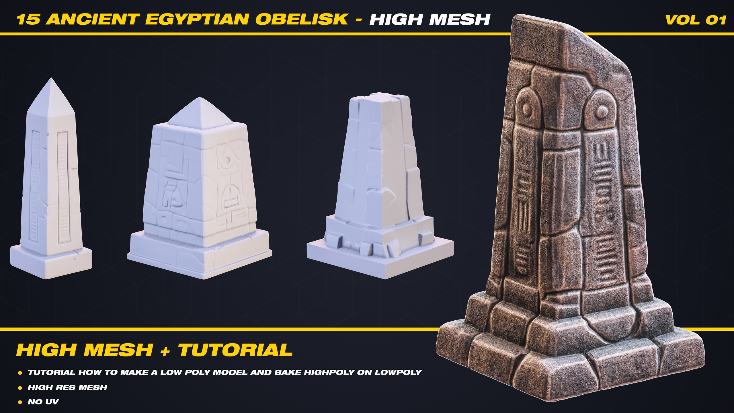Media 1 for listing 15 Ancient Egyptian Obelisk High Mesh + Tutorial Create Low Poly (Game Ready)