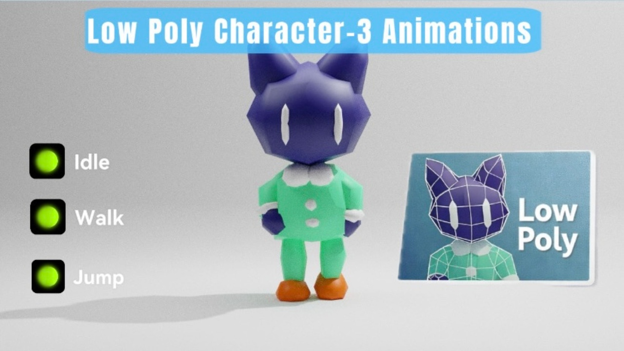 Media 1 for listing LOW POLY STYLE CAT CHARACTER - 3 Animation