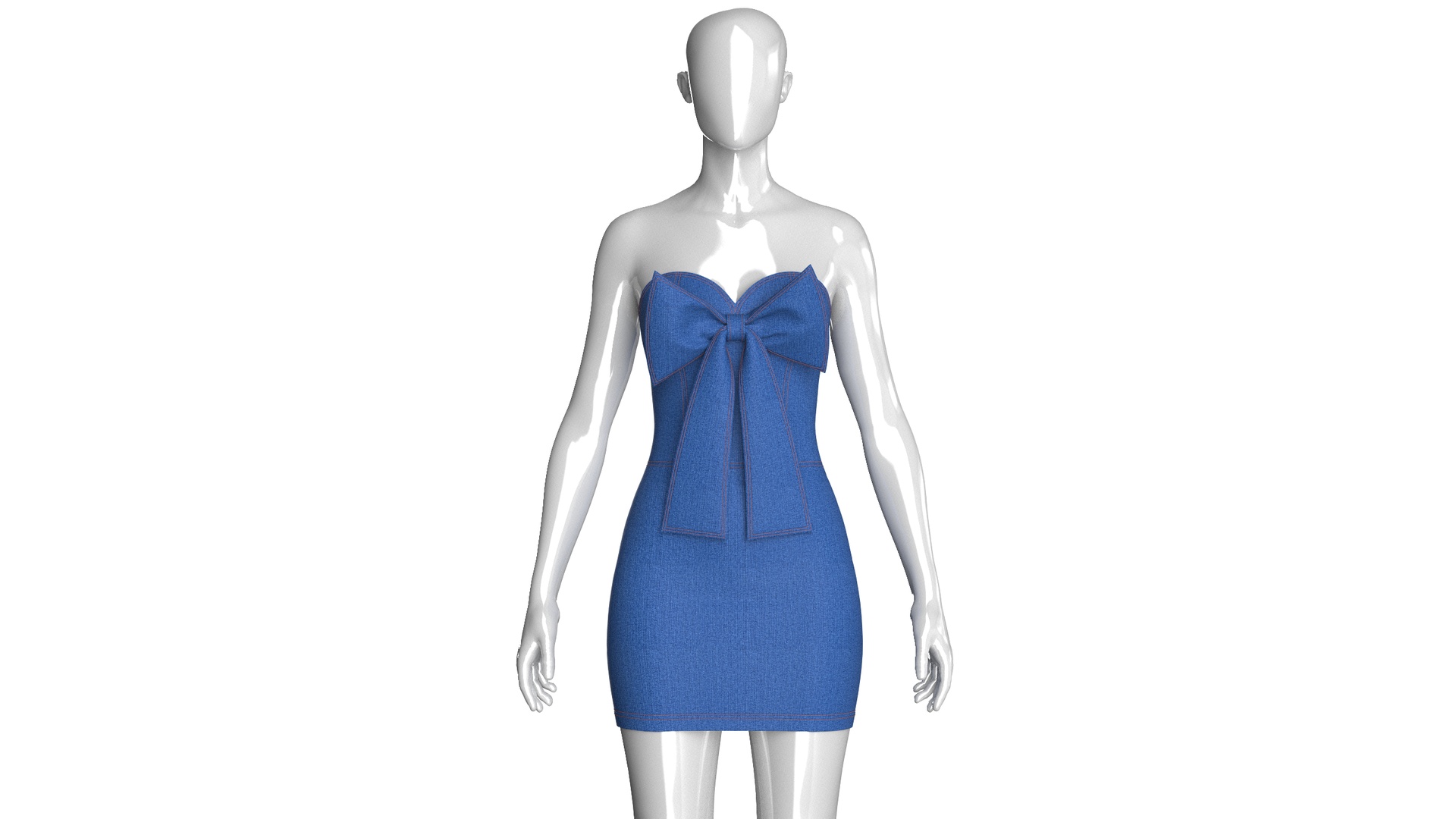 Media 1 for listing Girls Sweetheart Neckline Denim Mini Dress | High Poly