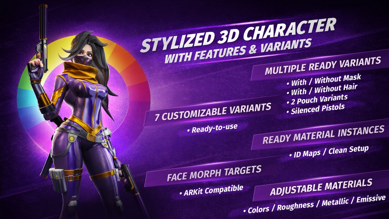 Media 1 for listing Stylized Female 3D Character – Zara Eclipse | Modular Hero Shooter