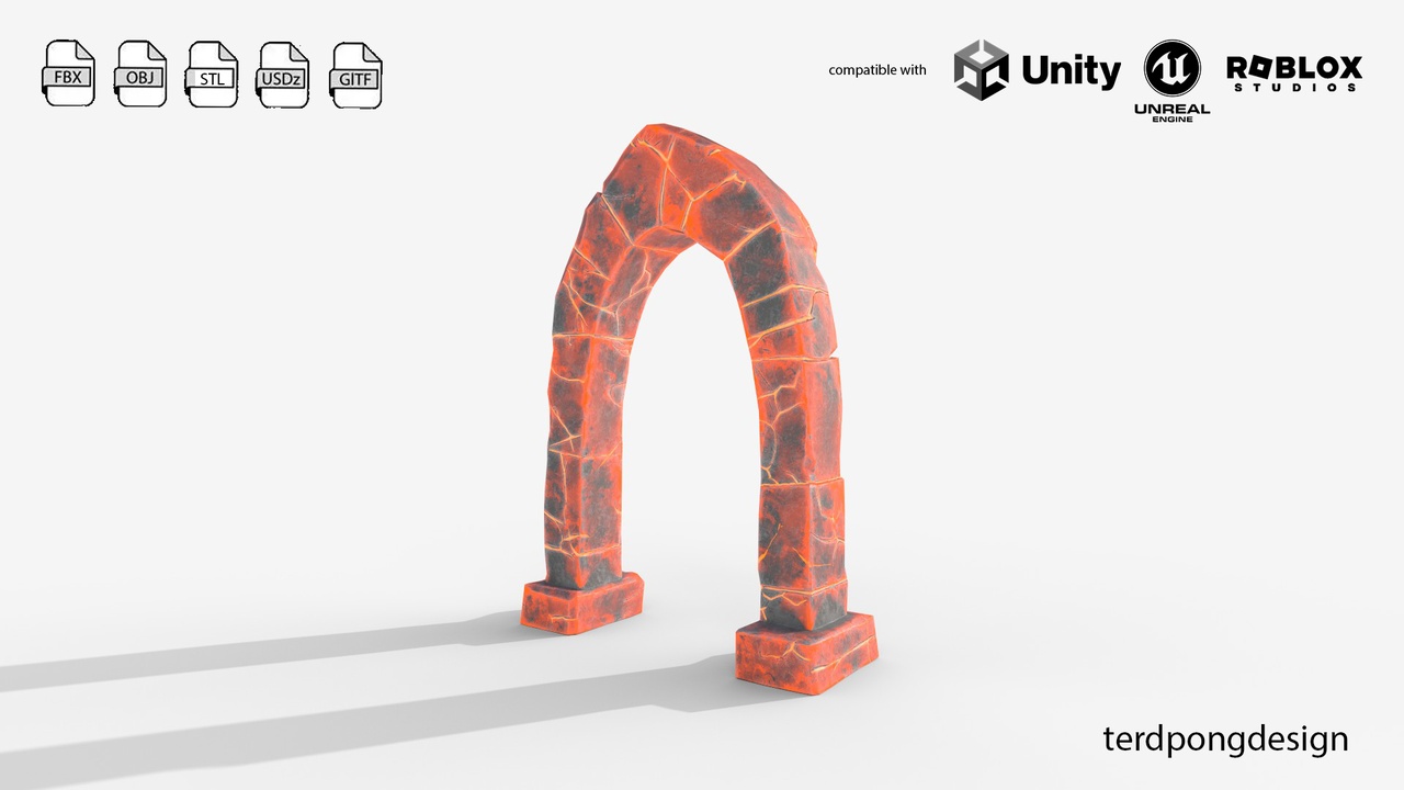 Media 1 for listing Stylized Lava Gate - Low Poly Magma Portal Archway