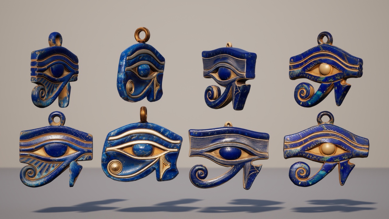 Media 1 for listing Eye of Horus – Ancient Egyptian Amulet Pack - 8 Stylized 3D Models