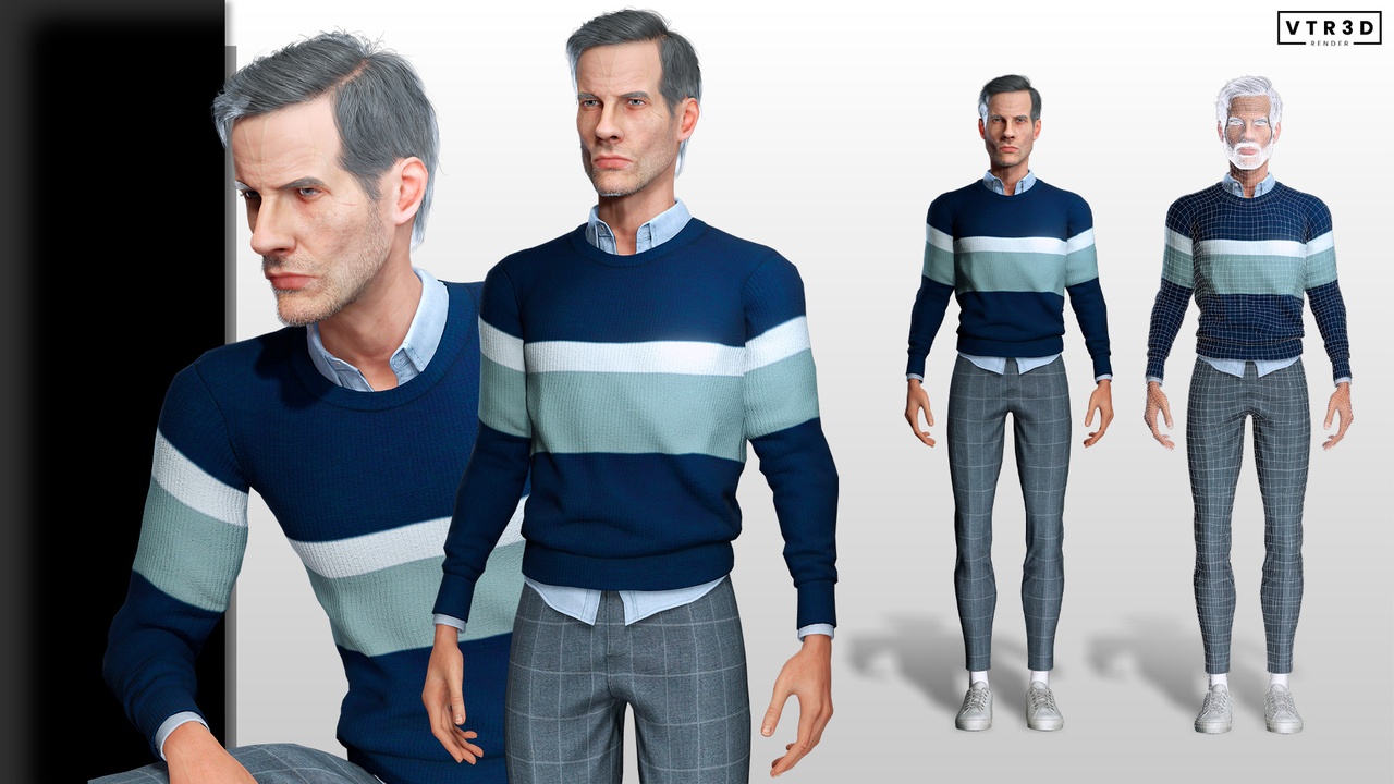 Media 1 for listing Realistic Middle-Aged Male Character Casual Outfit