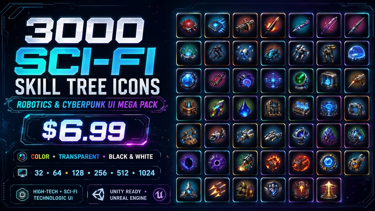Media 1 for listing 3,000 Sci-Fi Icons | Robotics, Cyberpunk UI & Skill Trees