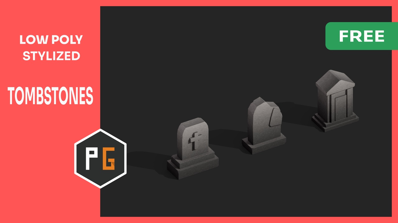 Media 1 for listing ðŠĶ Low Poly Tombstones â Free Sample Pack (3 Tombstones)