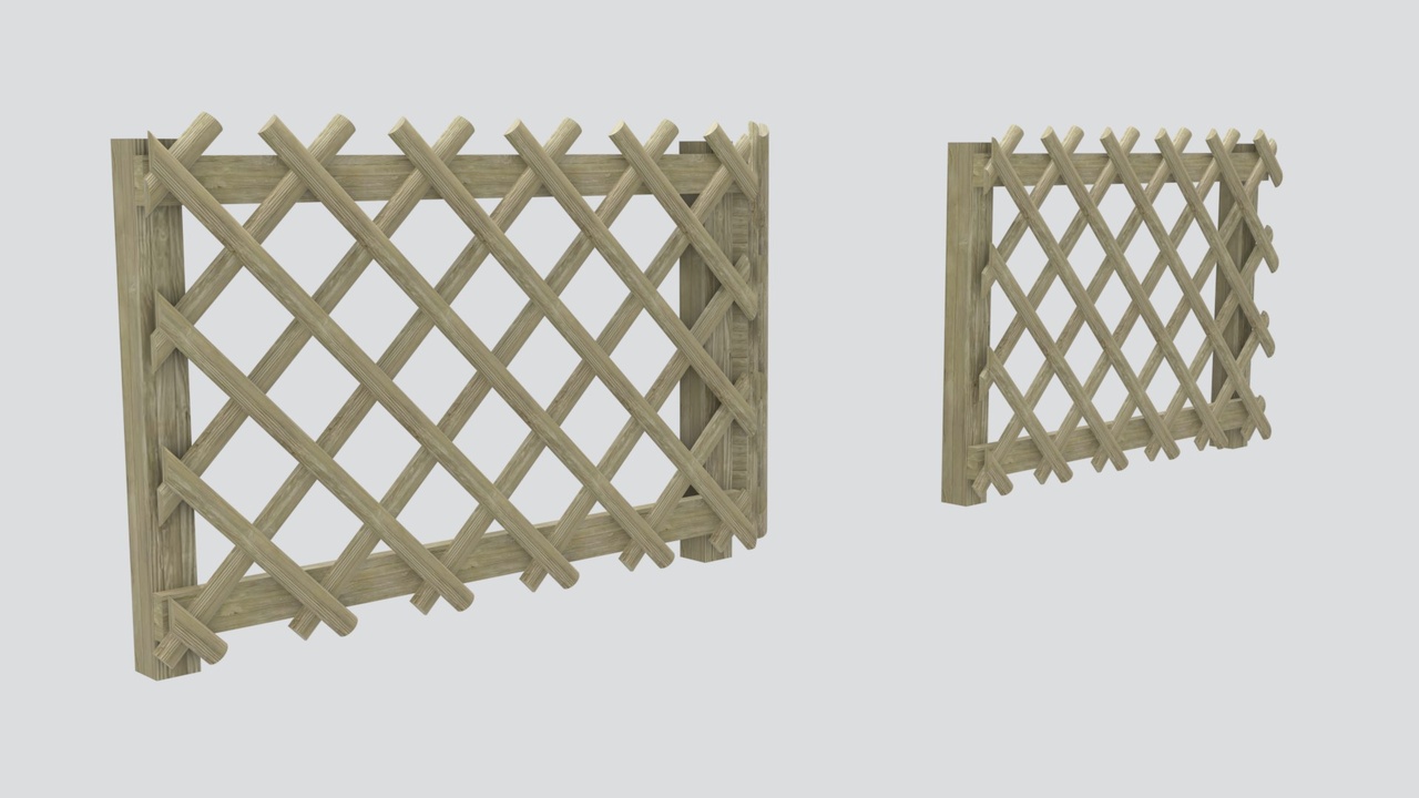 Media 1 for listing Rustic Natural Wood Lattice Fence Panel with Crossed Round Sticks 3D Model