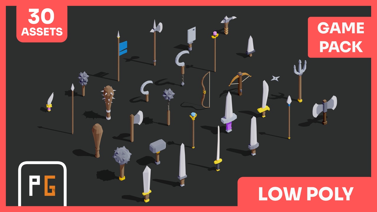 Media 1 for listing ⚔️ Low Poly Fantasy Weapons Pack — 30 Stylized Weapons