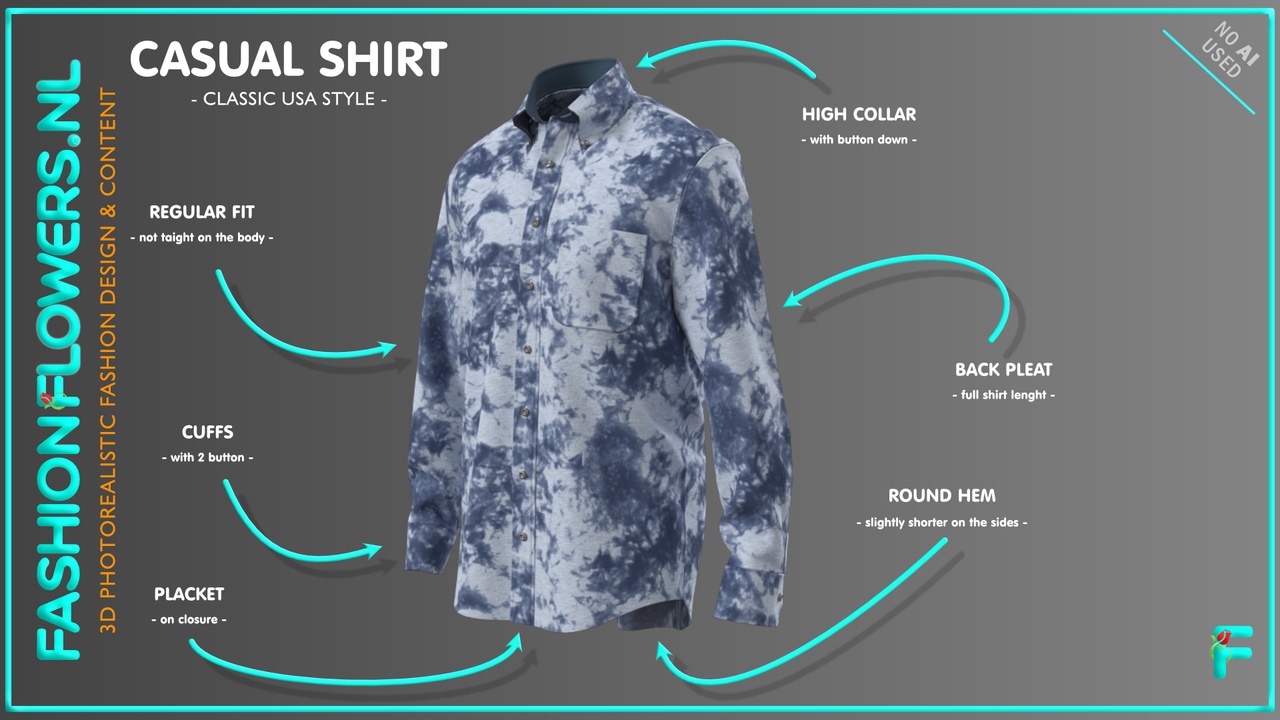 Media 1 for listing Tie Dye Blue Casual Shirt | Long Sleeve | Cuffs | Placket | Button Down Collar