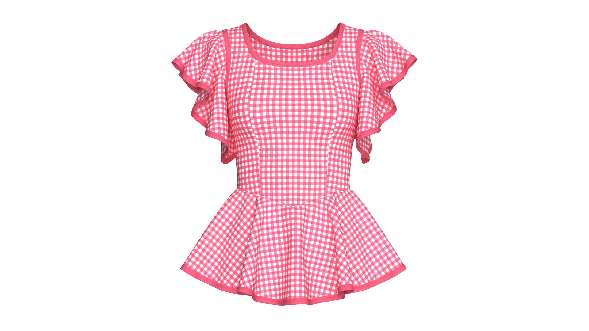 Media 1 for listing Girls Gingham Plaid Flutter Sleeve Peplum Top | High Poly