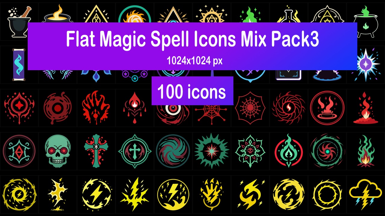 Media 1 for listing Flat Magic Spell Icons Mix Pack3