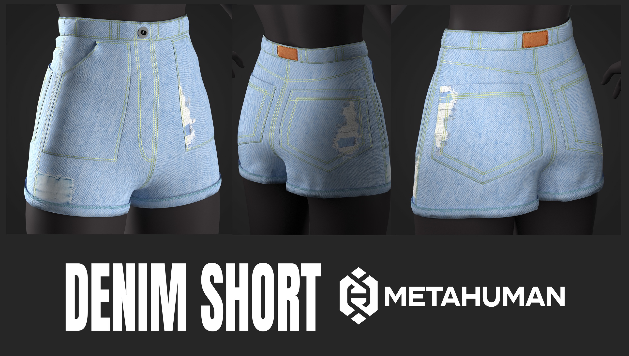 Media 1 for listing Denim Short Metahuman 3D Model MH & UE5 Skeletons - Rigged