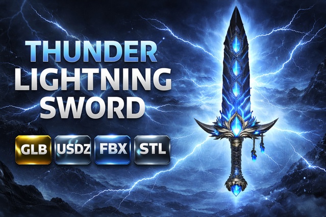 Thunder Lightning Sword | Stylized Electric Fantasy Weapon 3D Model (Game Ready) — Cobalt Game Assets