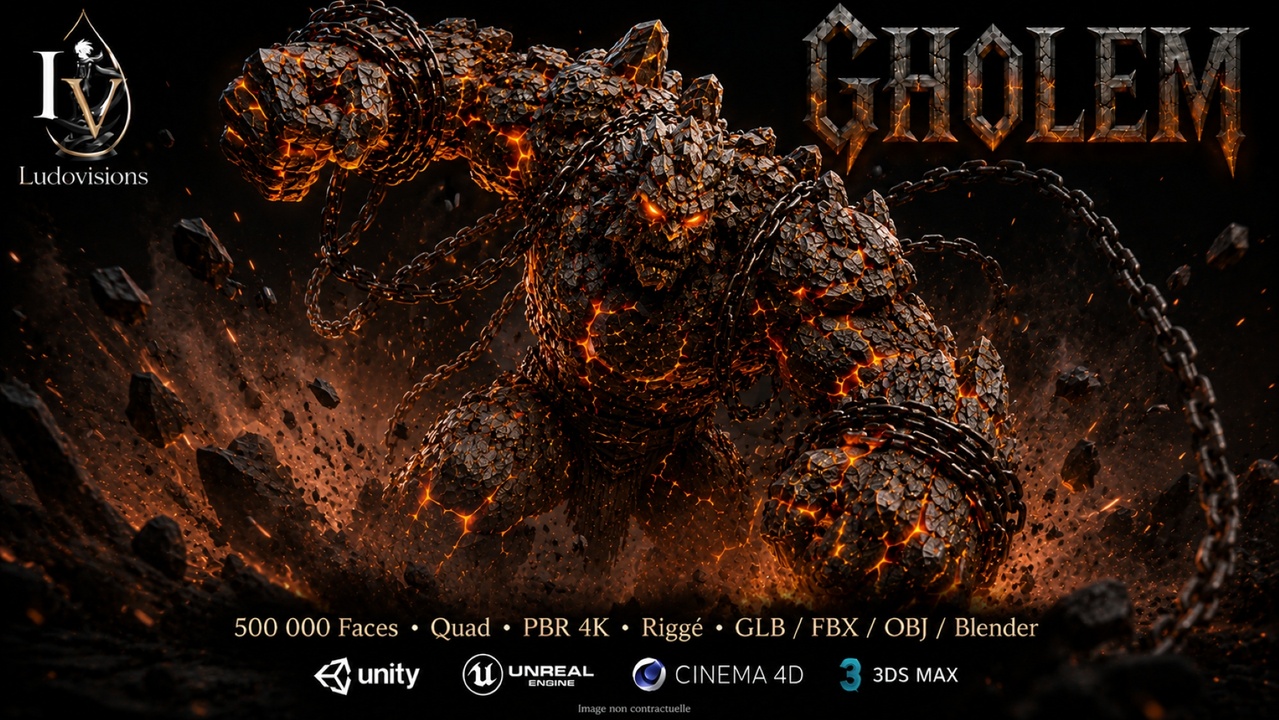 Media 1 for listing Volcanic Lava Golem 3D Model – Fully Rigged Rock Monster – PBR 4K