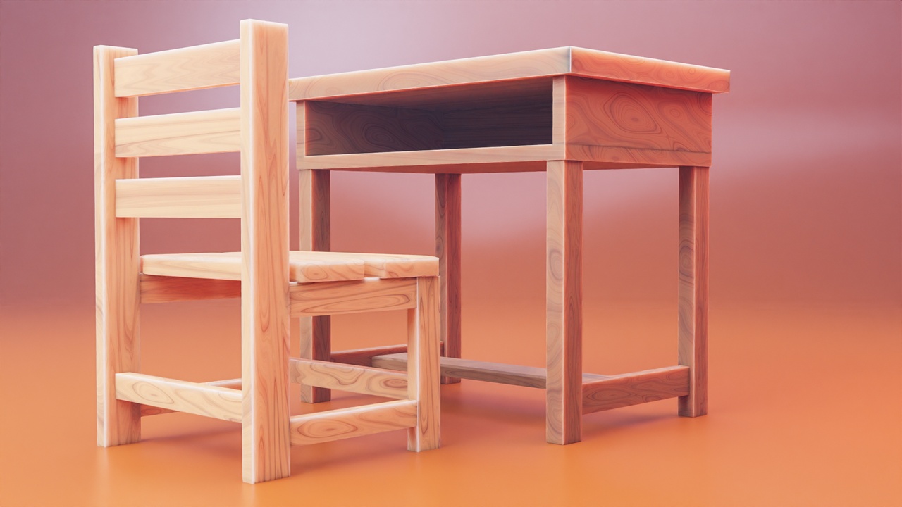 Media 1 for listing Student Desk And Chair II - 3D Assets