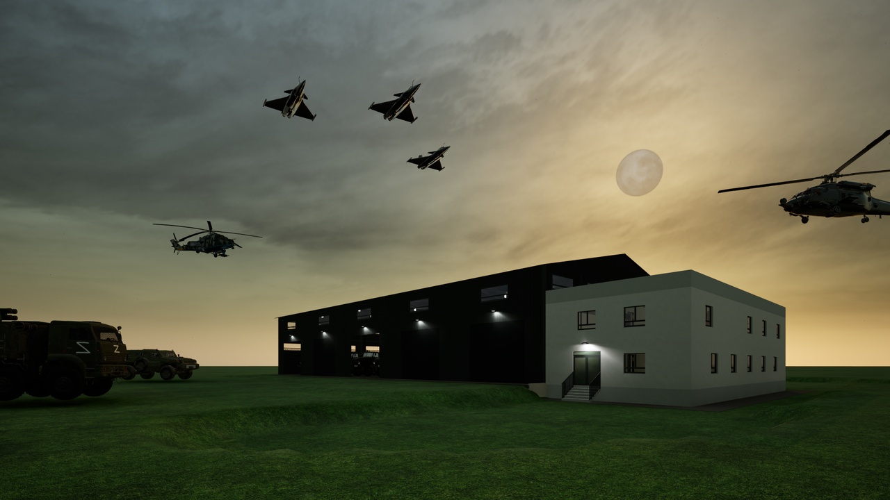 Media 1 for listing Military Base – Vehicle Hangar Building (Modular, Game-Ready)