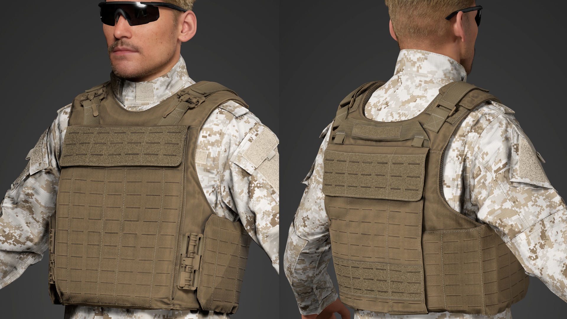 Media 1 for listing Universal Armor Plate Carrier for MetaHumans | 8 Camouflage Patterns | 4 LODs