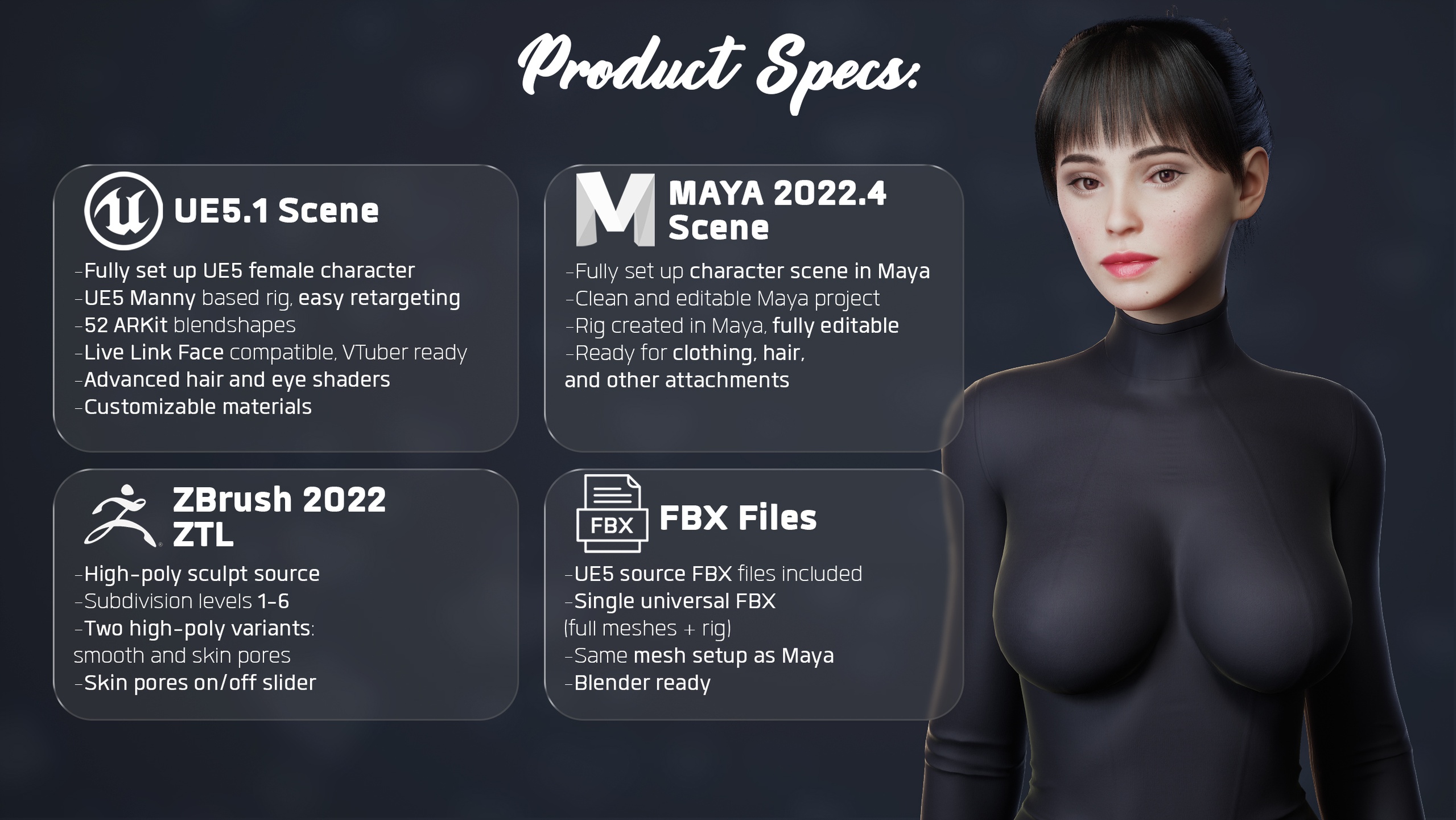 Media 1 for listing FEMALE BASE BODY 1 | RIGGED UE CHARACTER | ARKIT 52