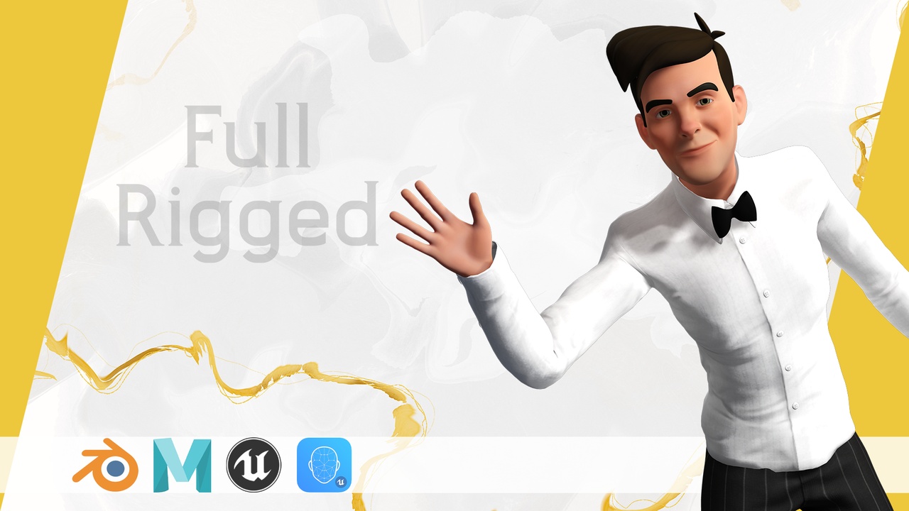 商品 Stylized Cartoon Waiter Rigged Receptionist 3D Character Hospitality Worker 的媒体 1