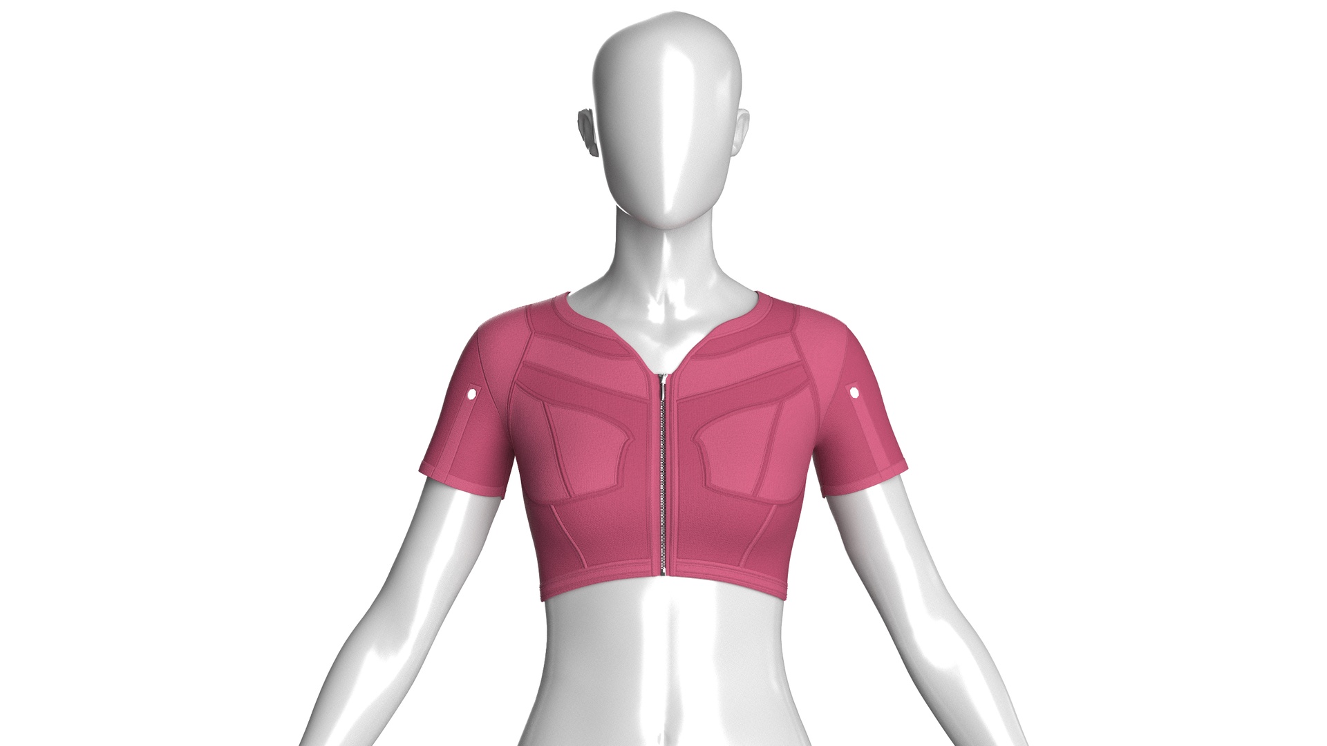 Media 1 for listing Girls Zipper Crop Top With Short Sleeves | High Poly