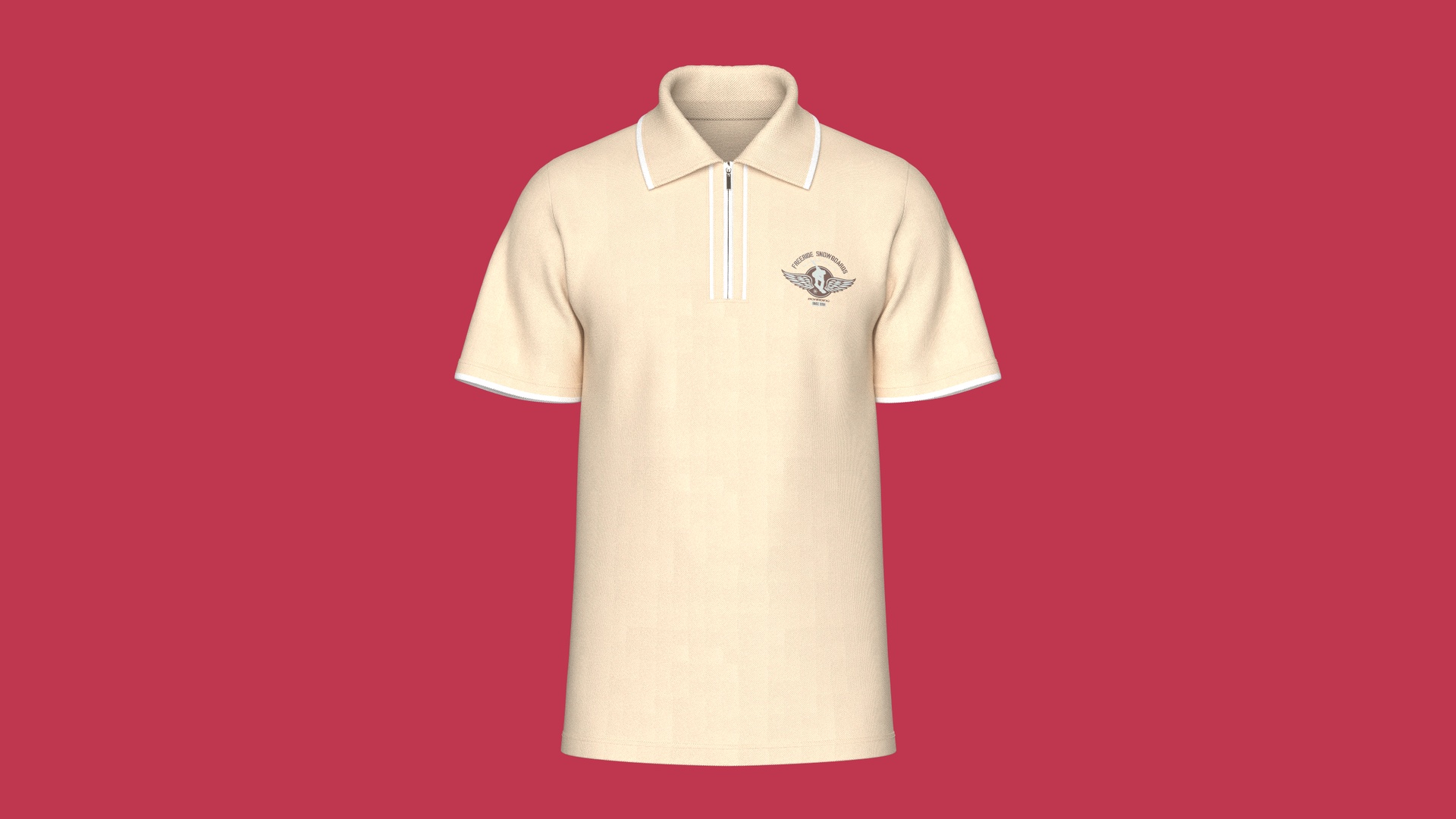 Media 1 for listing Men Cream Ton Quarter - Zip Tipped Polo Shirt | High Poly