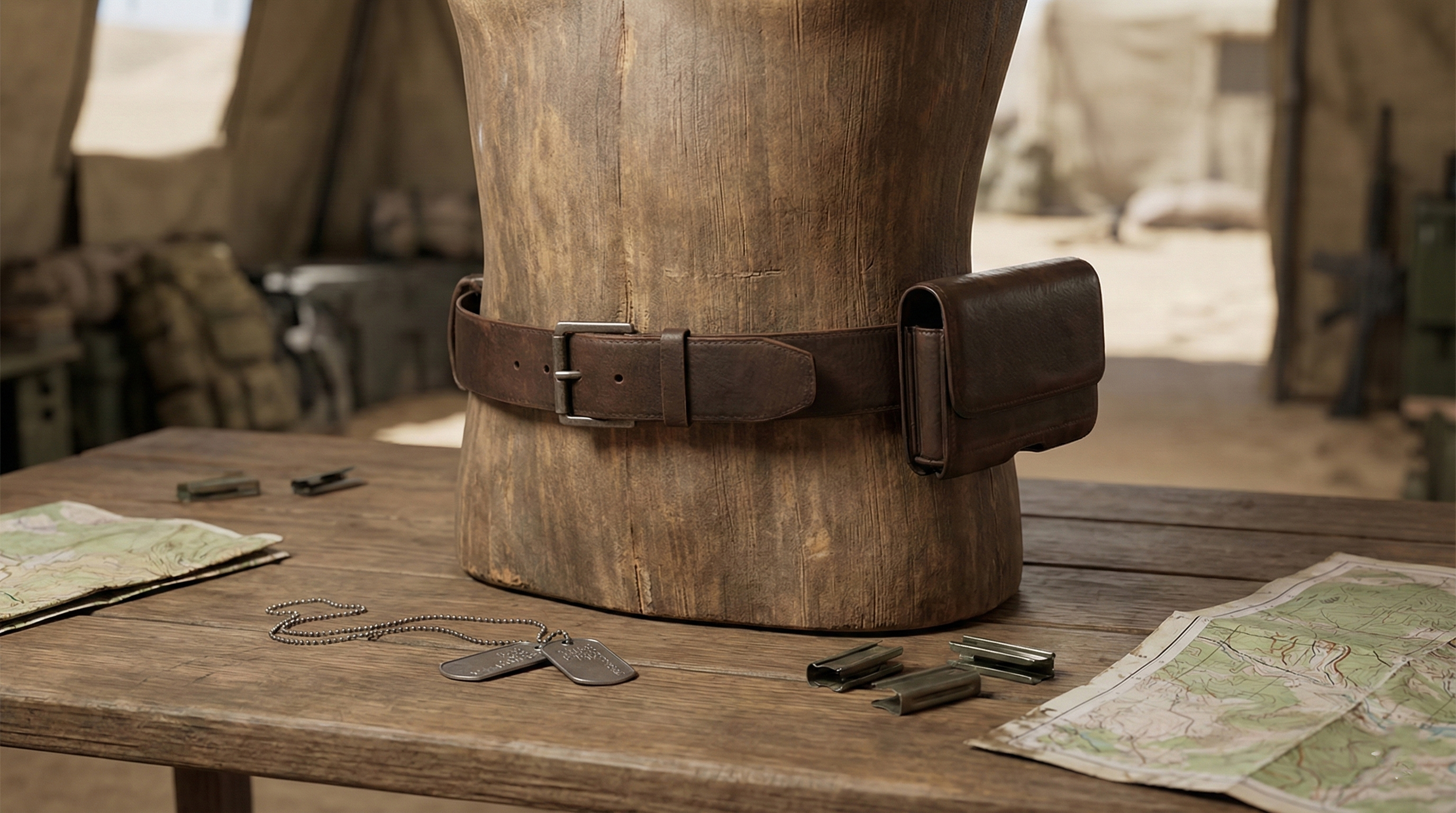 Vintage Leather Belt with Utility Pouch Metahuman compatible M