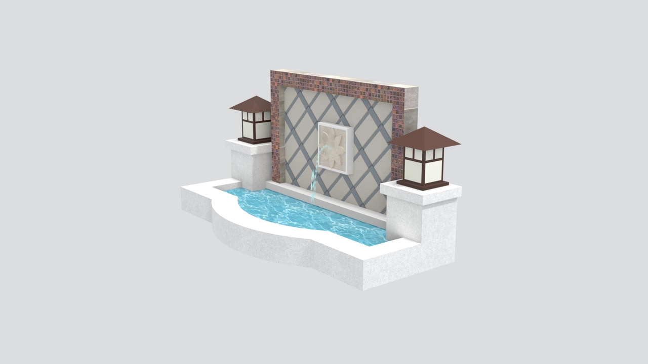 Media 1 for listing Garden Stone Water Cascade Fountain with Wall and Lanterns 3D Model
