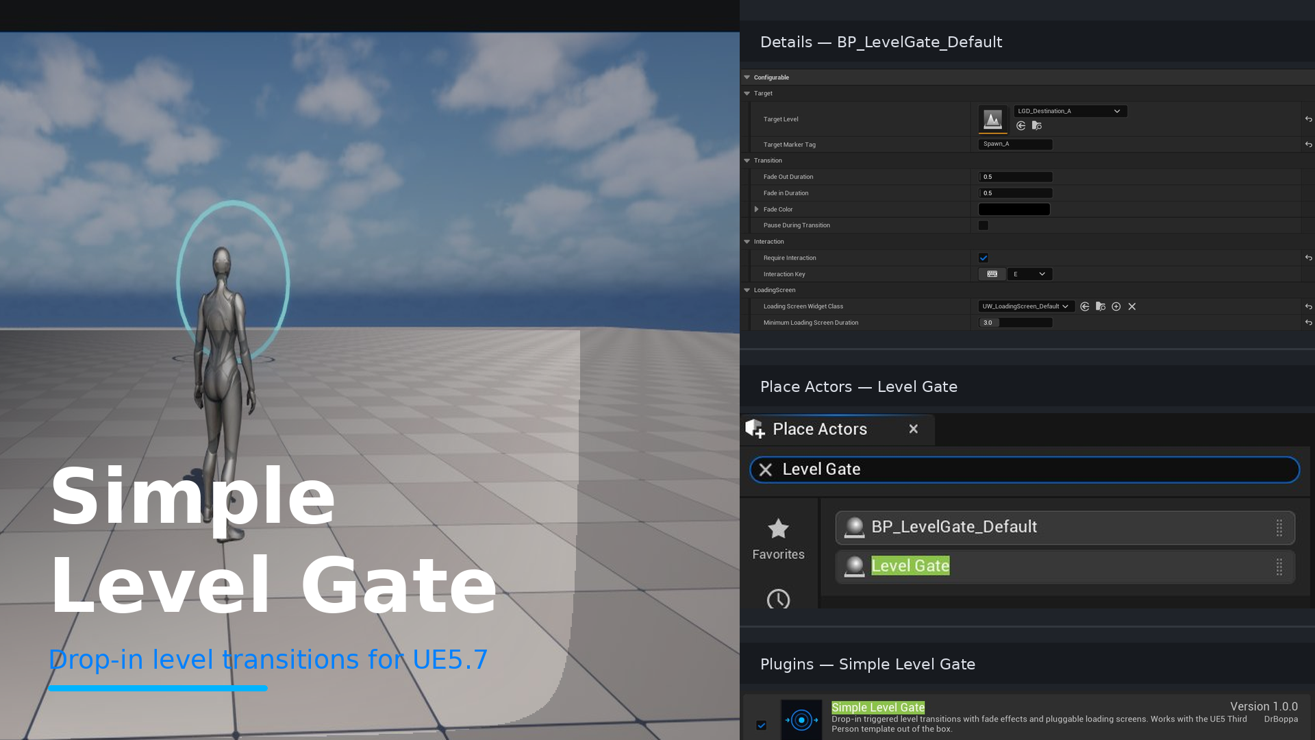 Next Flow Gate Setting Simple Level Gate — Drop-in Level Transitions for UE5.7 | Fab