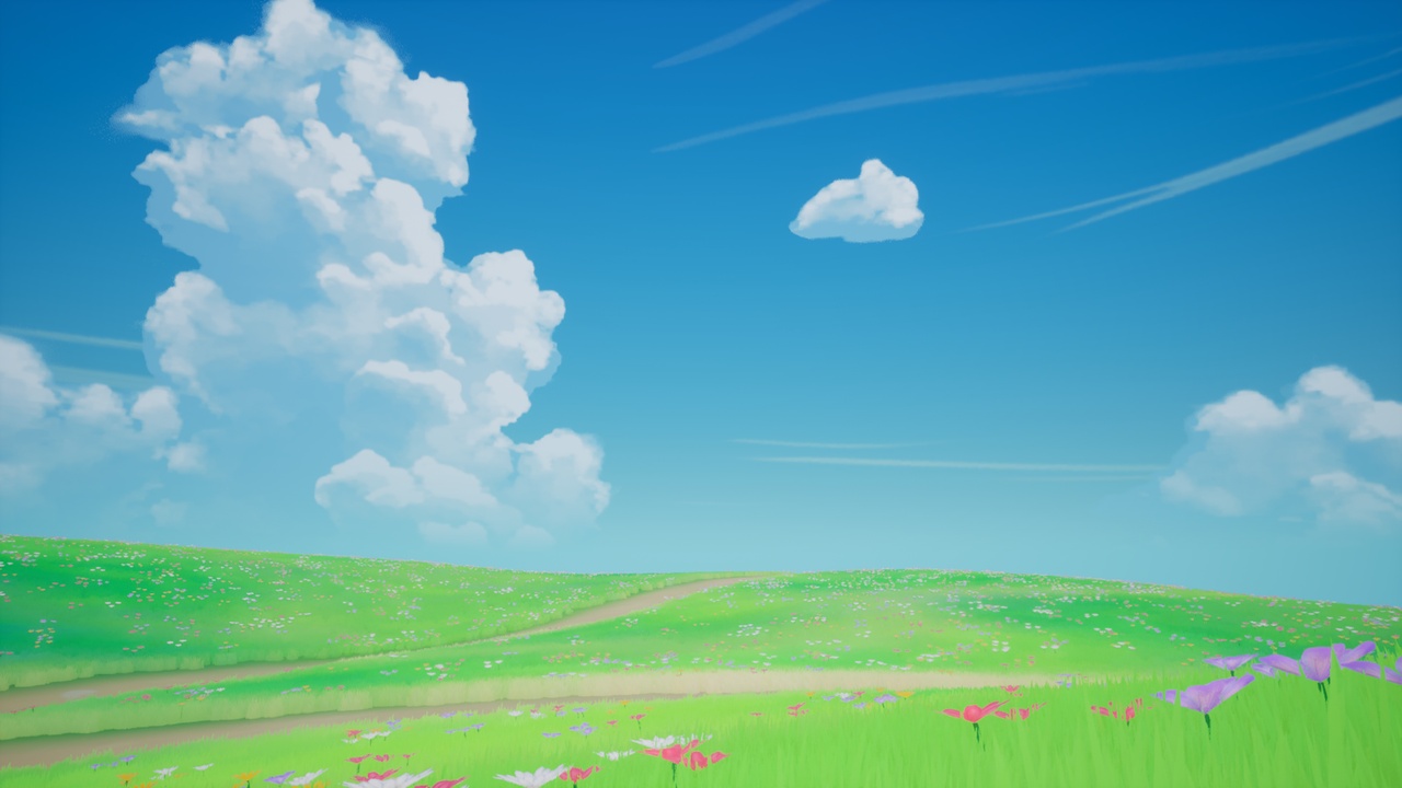 Media 1 for listing Ghibli Grass and Flowers with Clouds | Stylized Field