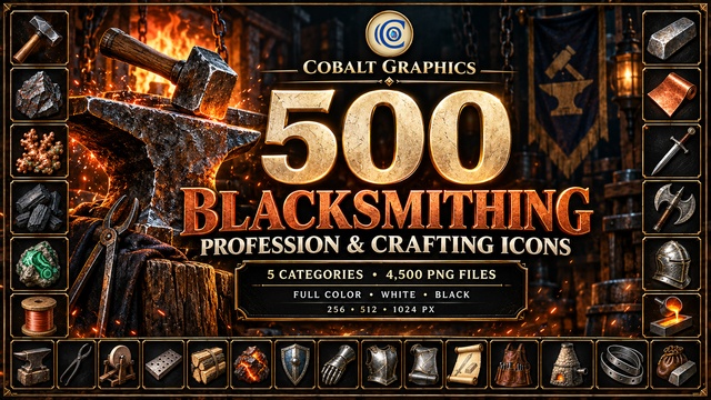 500 Blacksmithing Profession & Crafting Icons | RPG Tools, Ores, Weapons & Armor — Cobalt Game Assets