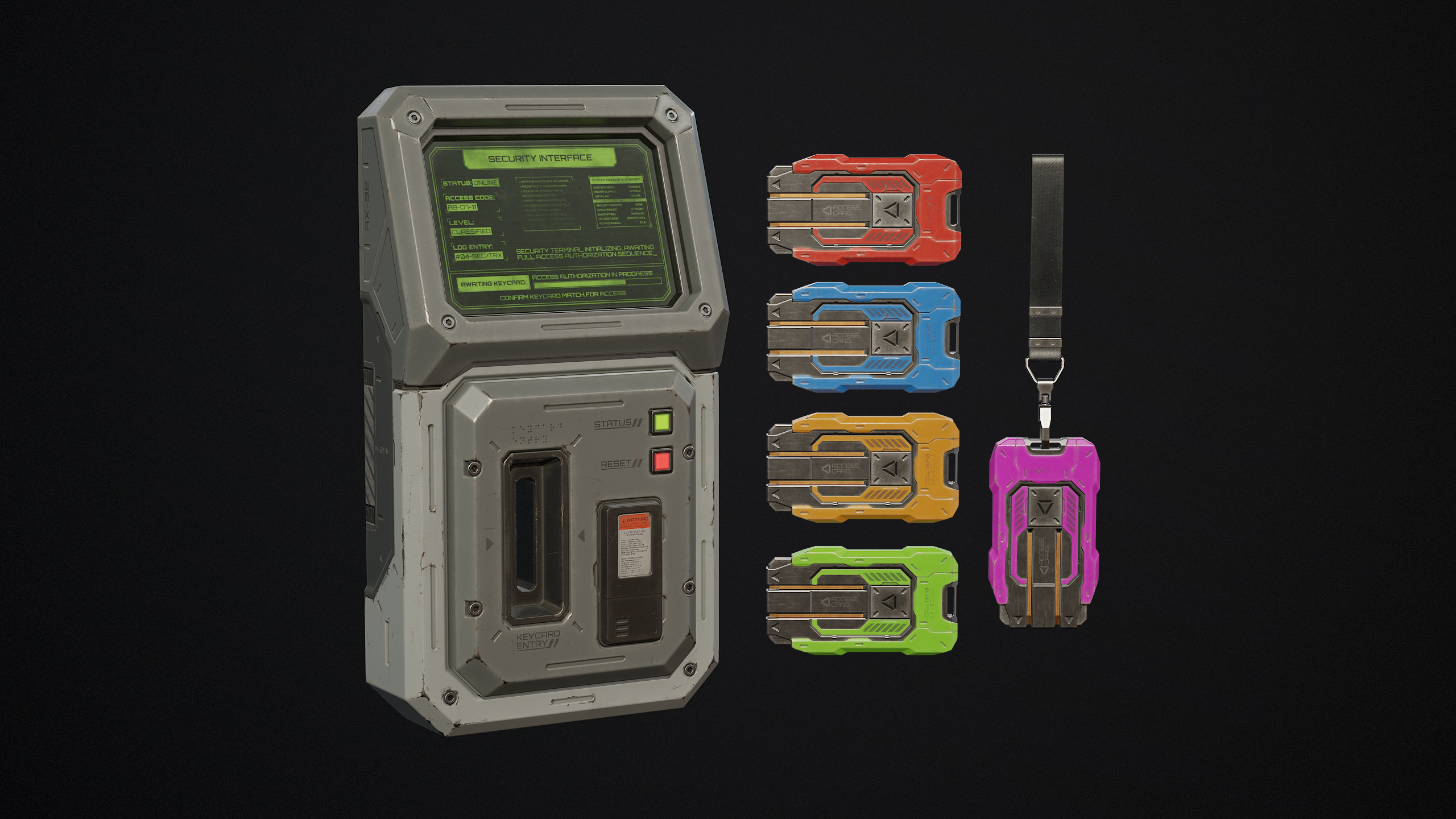 Sci-Fi Access Terminal and Keycard 5 Color Options - PBR Game Ready Low ...