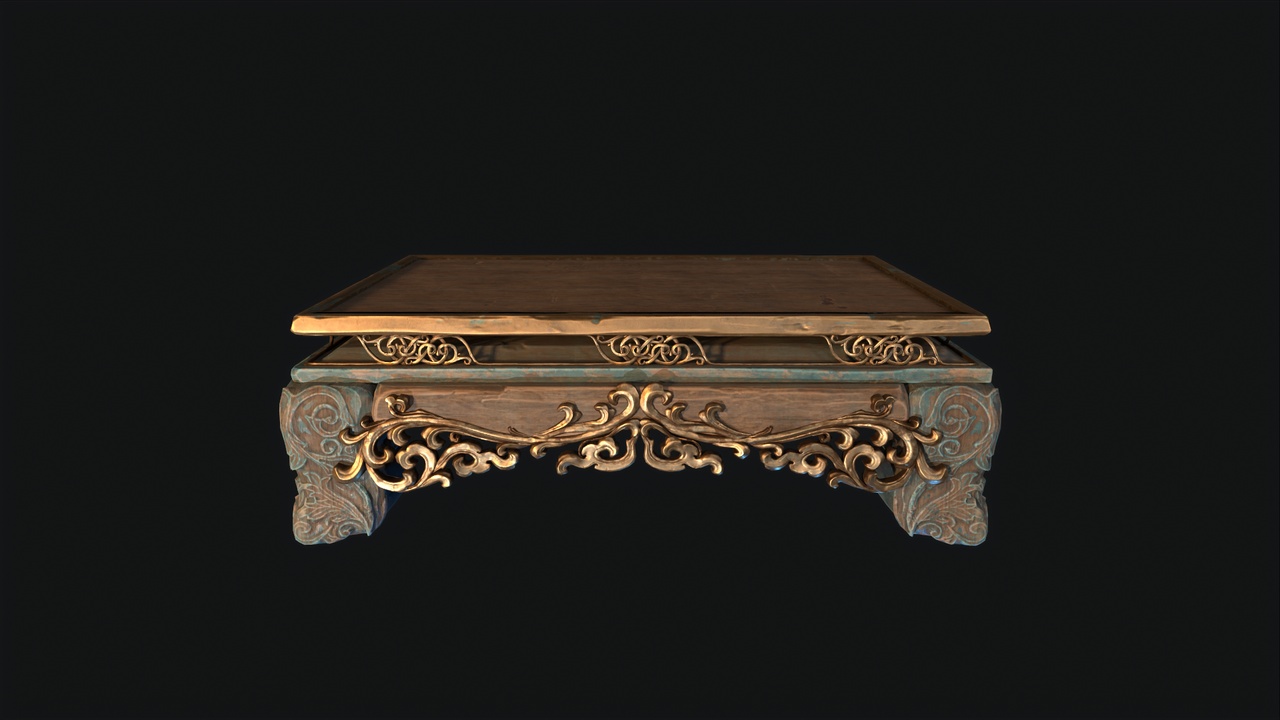 Media 1 for listing Decorative Wooden Table with Metal Ornaments Game Ready 3D Model
