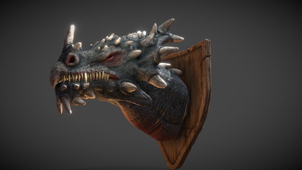 Media 1 for listing Dragon Head Trophy for Fantasy World | 3D model Game Ready