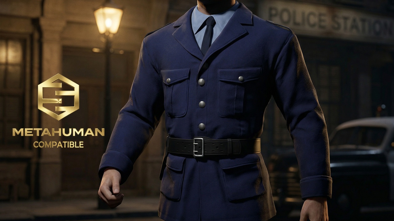 Media 1 for listing Vintage Police Uniform Jacket with Belted Waist and Buttoned Front