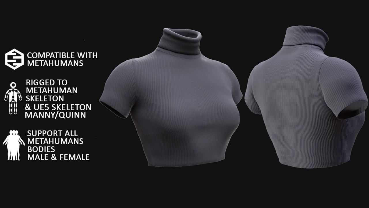 Media 1 for listing T-Shirt for MetaHuman, Rigged 3D Model 31 — UE5 Manny & Quinn