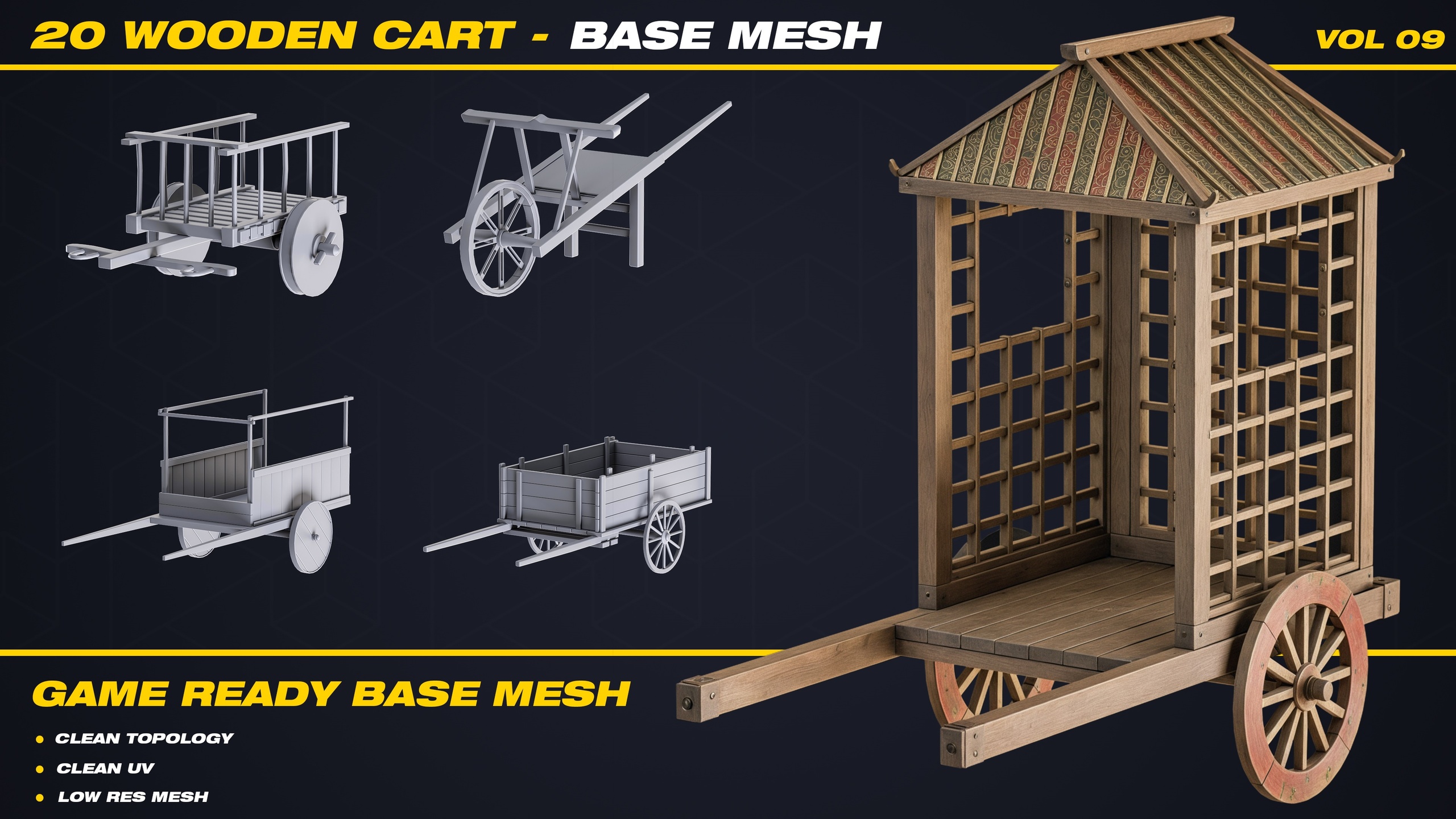 20 Wooden Cart Base Mesh - VOL 09 ( Game Ready ) 제품 등록을 위한 미디어 1개
