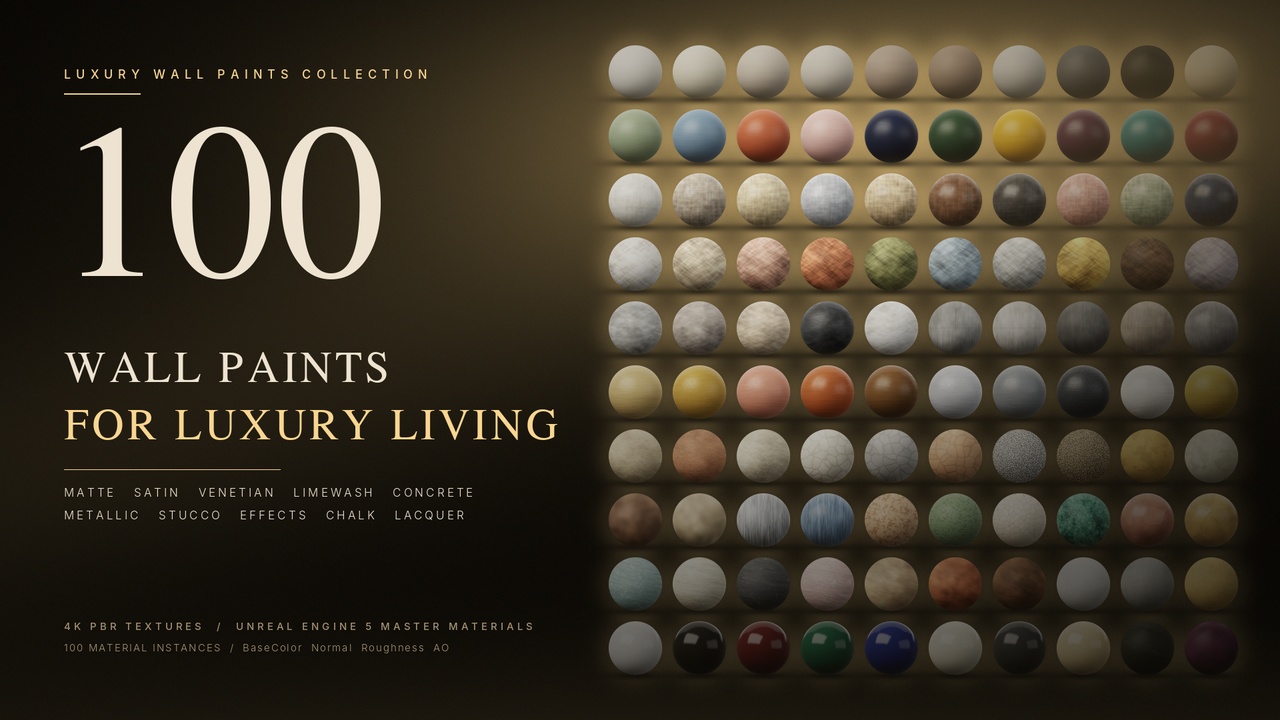 Media 1 for listing Luxury Wall Paints – 100 4K PBR Materials | Plaster, Concrete, Lacquer, Metallic