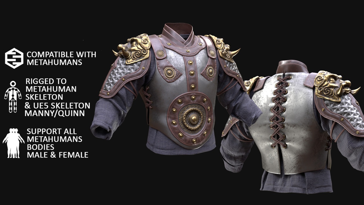 Media 1 for listing 3D Ancient Empire Chest Armor Model For Metahuman & UE5 Skeletons - Rigged