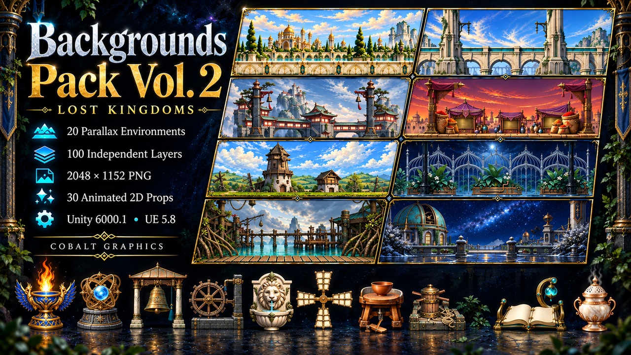 Media 1 for listing Parallax Backgrounds & 30 Animated 2D Props Vol. 2 - Lost Kingdoms
