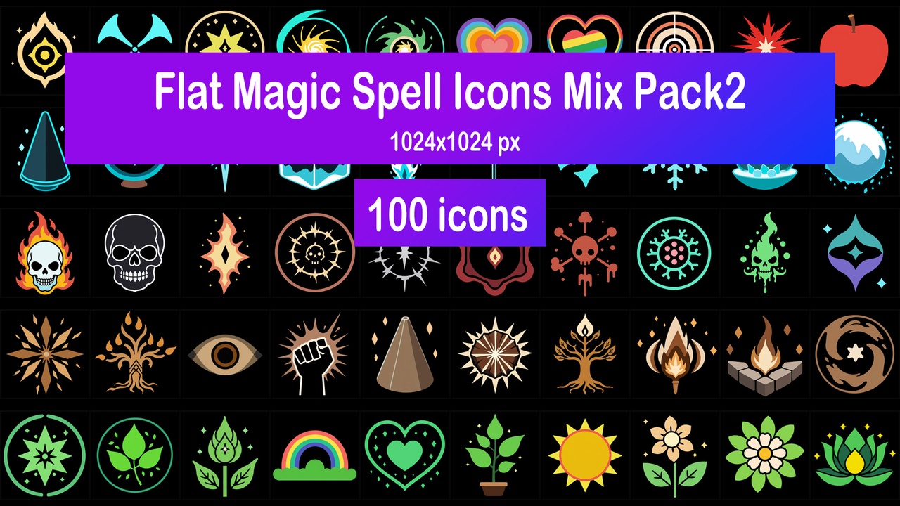 Media 1 for listing Flat Magic Spell Icons Mix Pack2