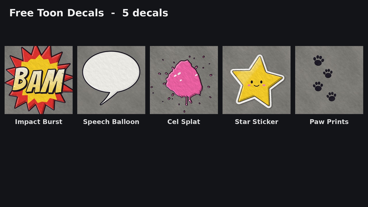 Media 1 for listing Free Toon Decals - 5 Pack for Unity & Unreal