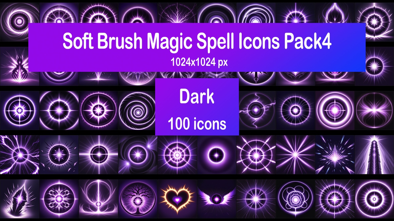 Media 1 for listing Soft Brush Magic Spell Icons Pack4 - Dark