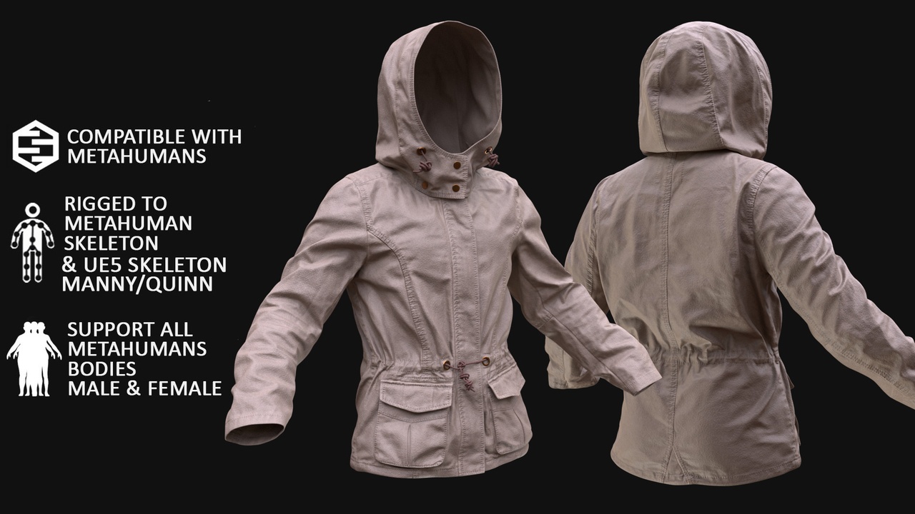 Media 1 for listing Jacket for Metahuman 3D model 98 - MH & UE5 Skeletons - Rigged