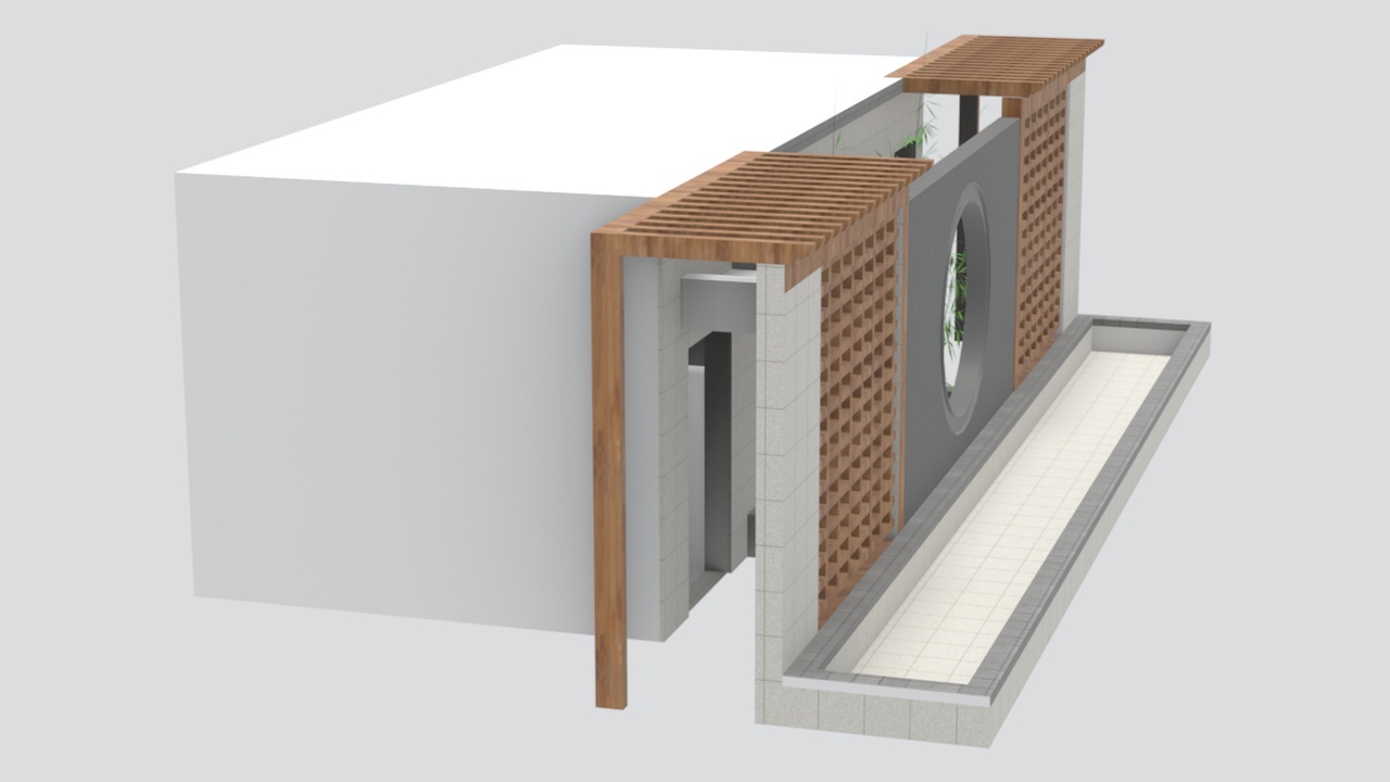 Media 1 for listing Chinese Courtyard Feature Wall with Moon Gate and Pergola 3D Model