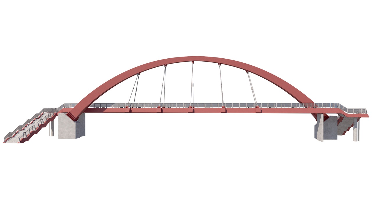 Media 1 for listing Bridge-04 cable-stayed pedestrian bridge supported by an arch structure
