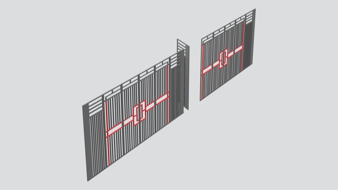 Media 1 for listing Metal Gate Leaves with Vertical Slats and Red Frames 3D Model