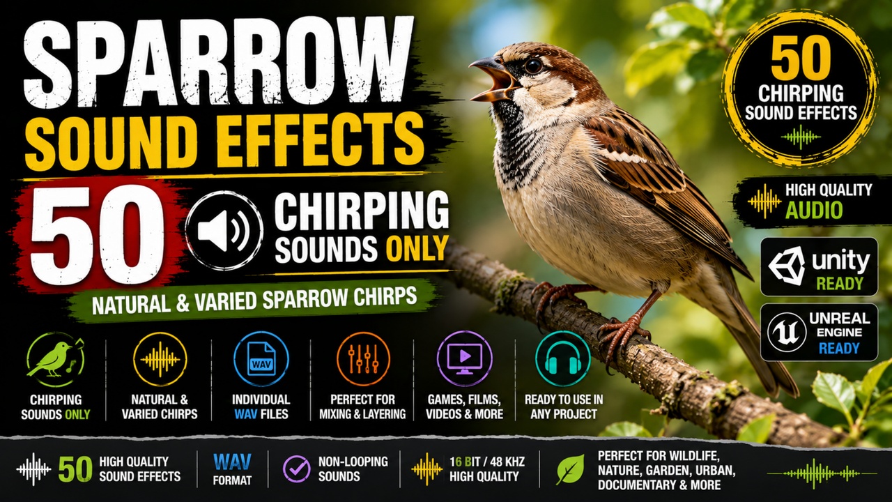 Media 1 for listing Sparrow Chirping Sound Effects 50+ – Natural Bird Chirps