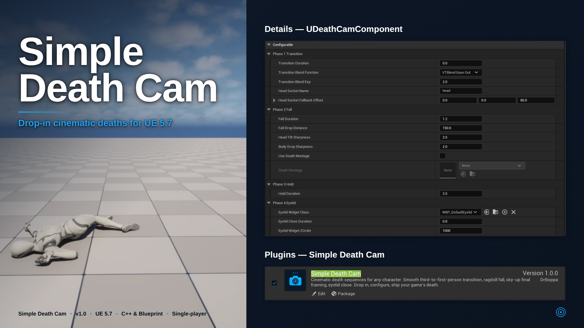 Simple Death Cam - Drop-in cinematic deaths for UE5.7 | Fab