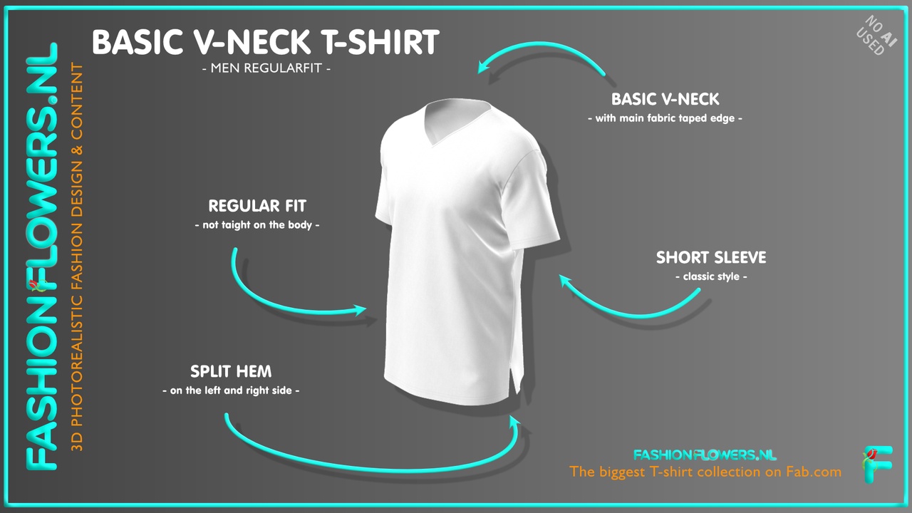 Media 1 for listing White Colour V-Neck Side Splits T-shirt | Short Sleeve Vneck Shirt | Tape Neck